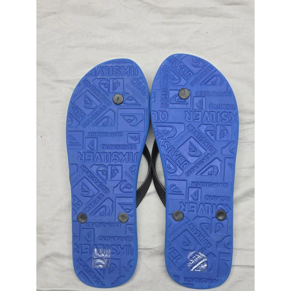 Quicksilver Mens Flip Flops Blue Black Java Slash Logo Size 12/13